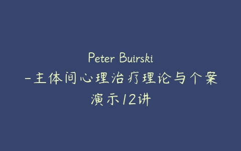 Peter Buirski-主体间心理治疗理论与个案演示12讲百度网盘下载