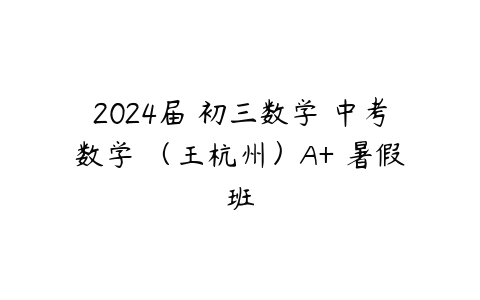 图片[1]-2024届 初三数学 中考数学 （王杭州）A+ 暑假班-本文