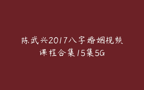 图片[1]-陈武兴2017八字婚姻视频课程合集15集5G-本文