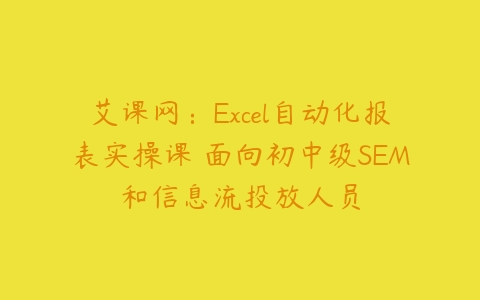 艾课网：Excel自动化报表实操课 面向初中级SEM和信息流投放人员百度网盘下载