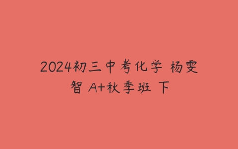 2024初三中考化学 杨雯智 A+秋季班 下百度网盘下载