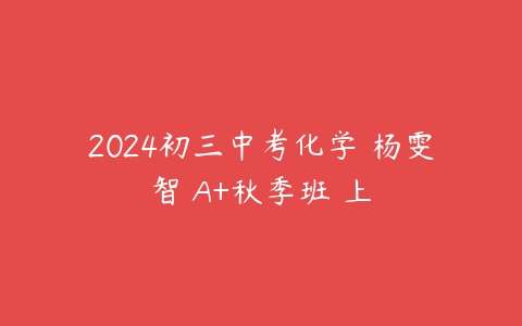 2024初三中考化学 杨雯智 A+秋季班 上百度网盘下载